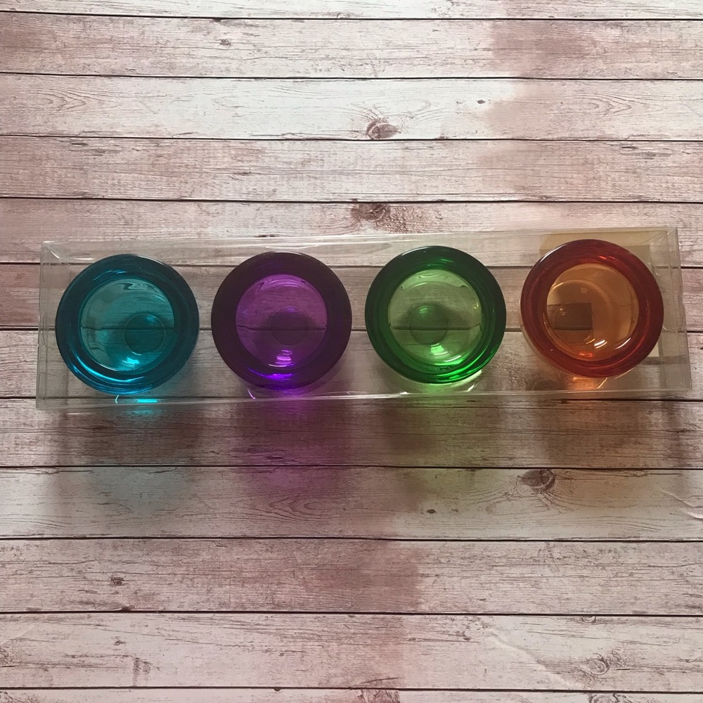 Set of 4 colorful glass tealight holders